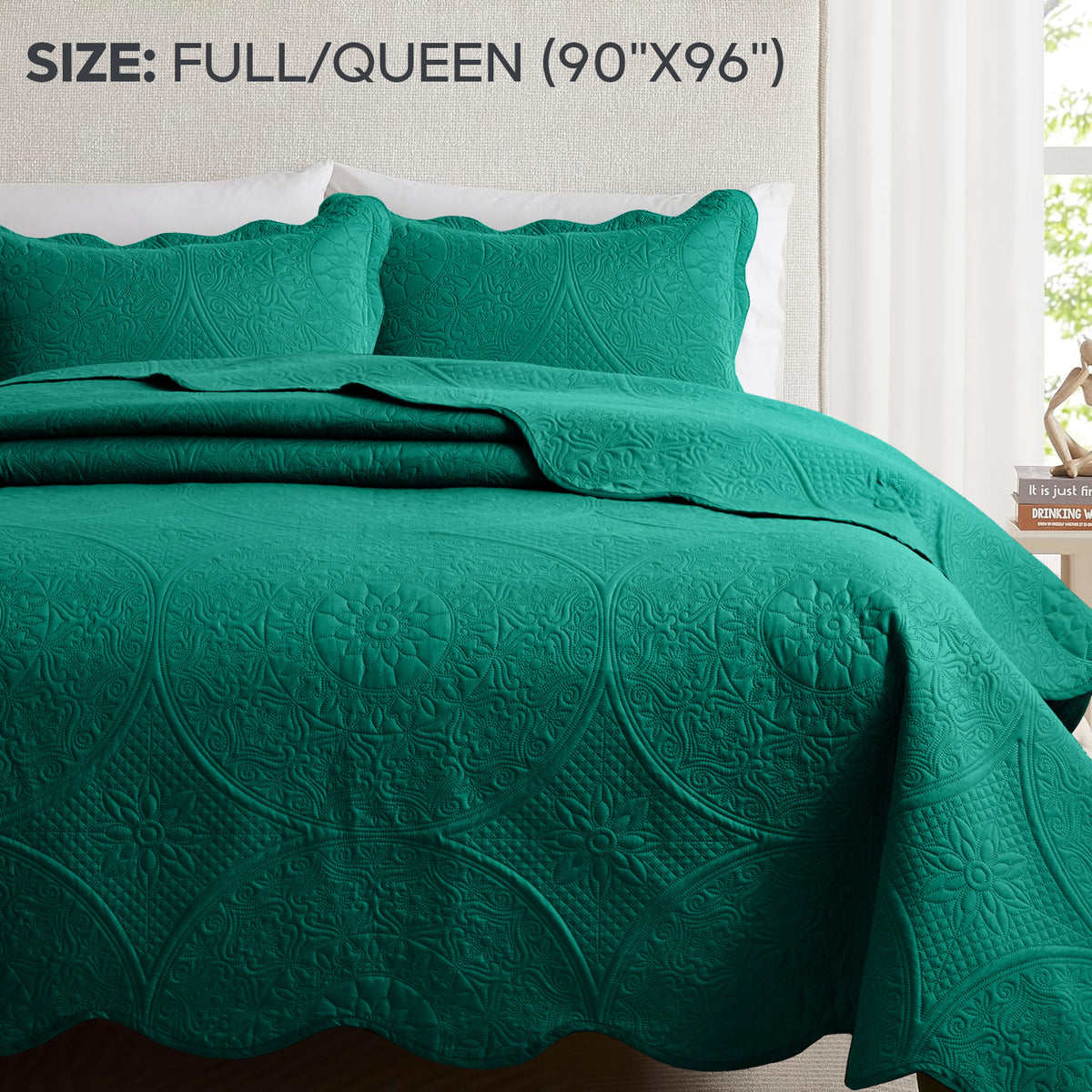 3pcs Luxury Quilted Bedspread Set – Oversize Quilt Coverlet Soft & Cozy Floral Bedspread with Pillow Shams, Breathable Lightweight for Bedroom & Guest Room Decor