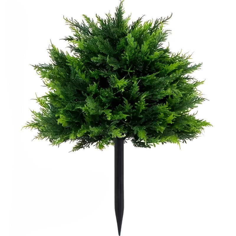 3 Large Artificial Cedar Shrubs with Ground Spikes, UV-Resistant Faux Cypress/Pine Shrubs, Outdoor and Indoor Porch Garden Decoration, All-Season Holiday and Home Outdoor Decoration, Durable Plastic Artificial Greenery