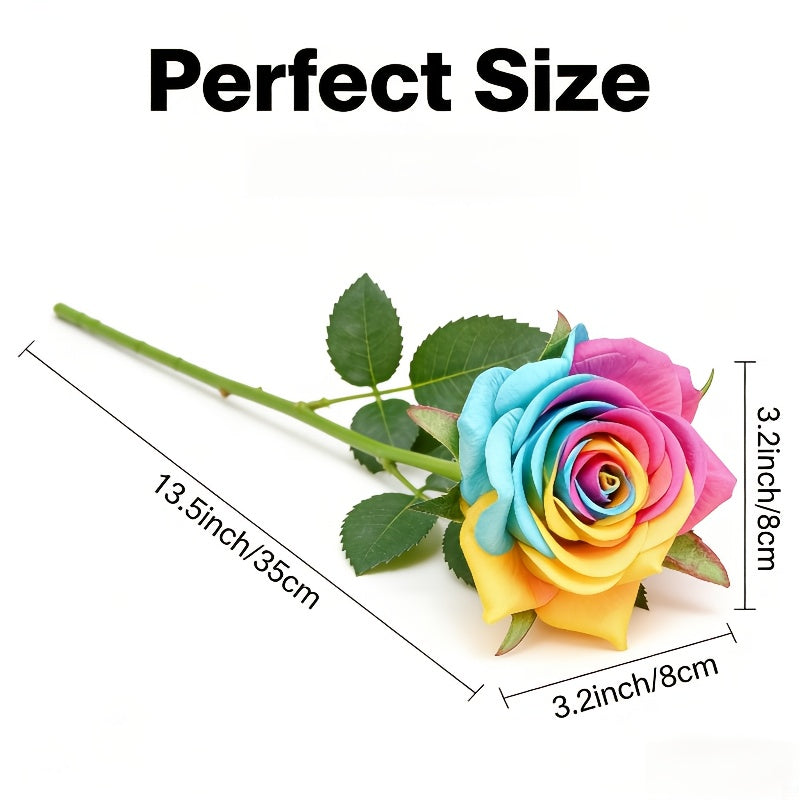Artificial Rainbow Rose 10 Stems Flowers with Bendable Plastic Stems for Wedding Centerpieces Home Decor Gifts 13. 5 Inch