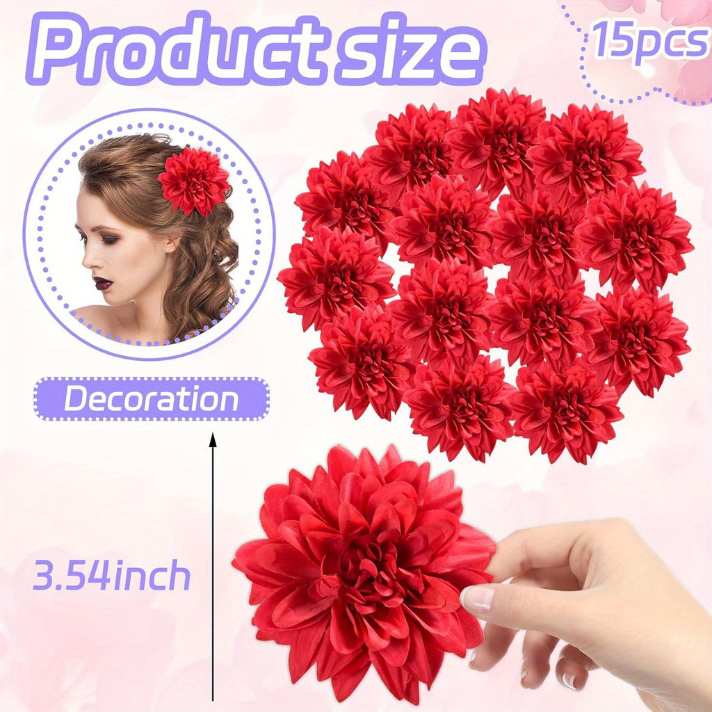 15pcs Bulk Realistic Large 3.5 Inch White Silk Dahlia Flowers Heads - Artificial Dahlia Bouquets for Wedding, Party,, DIY Crafts, Centerpieces - Faux Flower Heads for arrangements