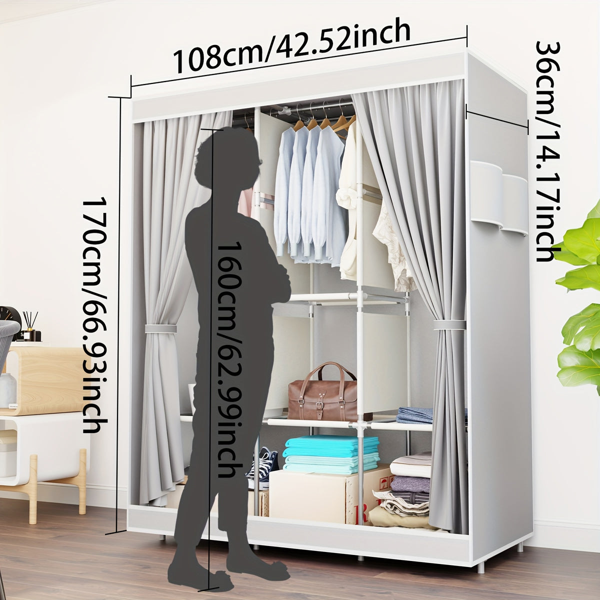 Portable Closet Storage Organizer Clothes Wardrobe Shoe Clothing Rack Shelf Dustproof Non-woven Fabric, Portable Closets