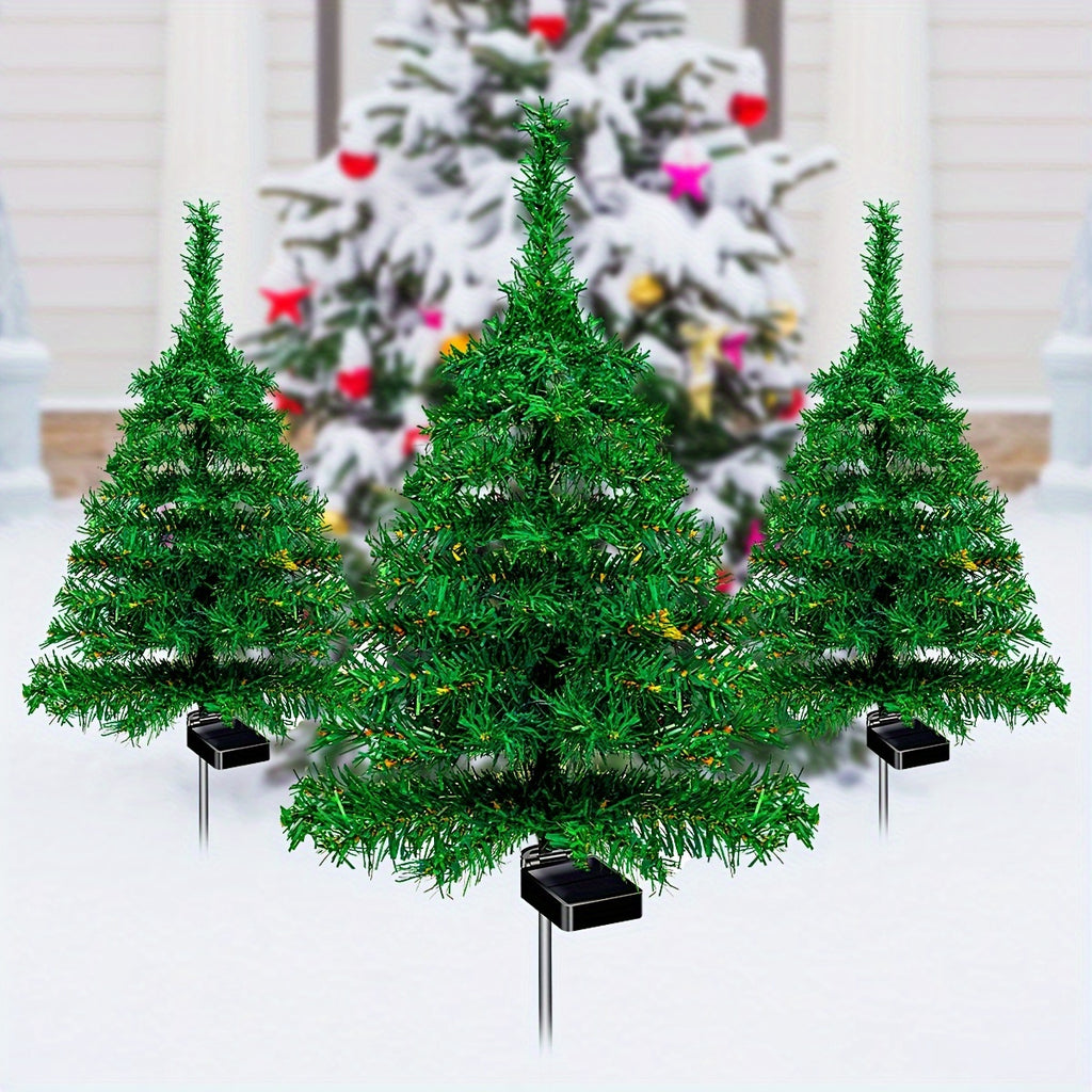 Solar Christmas Tree Path Lights, 4-Pack Green Tree-Shaped Garden Decorations with Solar Panels and Ground Stakes for Front Yard and Walkway Holiday Decor