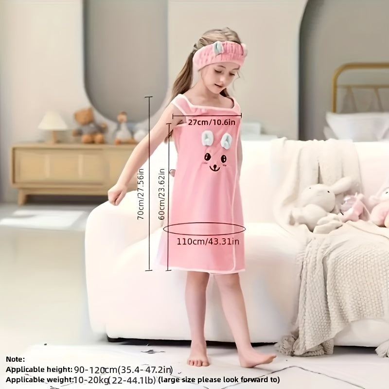 Kids Bath Towel Wrap with Cute Bunny Ears, Contemporary Microfiber Cartoon Anime Bath Skirt for Girls, Ultra Compact Towel Robe, Age 6-12 - 250Gsm