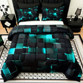 Grid Print Comforter Set, 3-Piece Soft Quilted Bedding with 180 GSM Padding and Two Pillowcases in Twin Full Queen King for Bedroom and Dorm