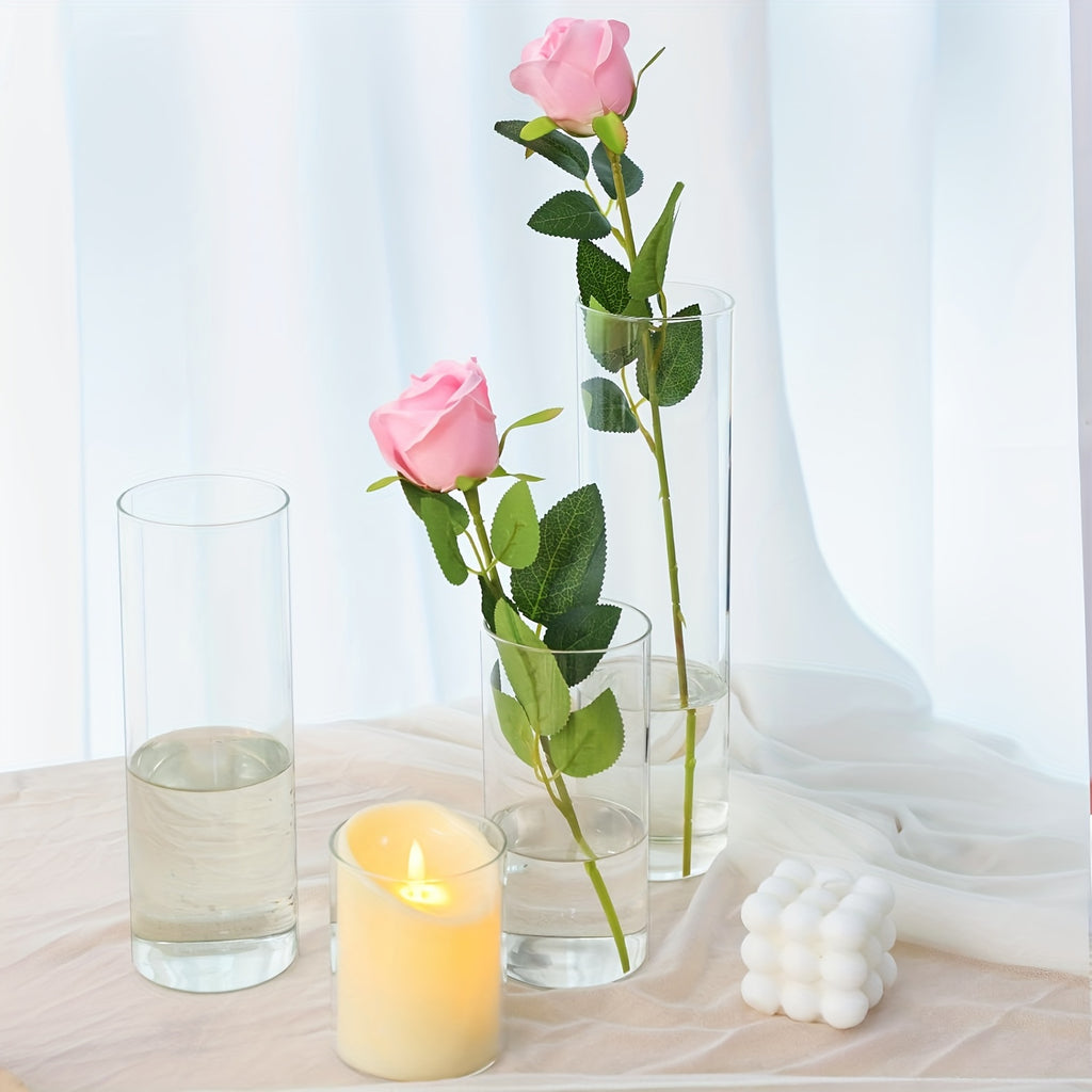 TOMNK 12/24pcs Glass Cylinder Vase 4, 6.8, 9, 12 Inch Glass Candle Holder Clear Vases for Centerpieces Tall Flower Vase for Wedding Home Decor Party 4 Different Sizes, Suitable for DIY Candle Making