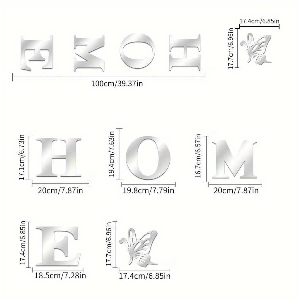 1 Set Of Acrylic 3D Letters And Butterfly Family Logo Wall Stickers - Self-adhesive And Removable, Mirror Effect, Suitable For Living Room, Bedroom, Kitchen Decoration, Ideal For, Autumn Home Decoration, Christmas, Halloween Decoration