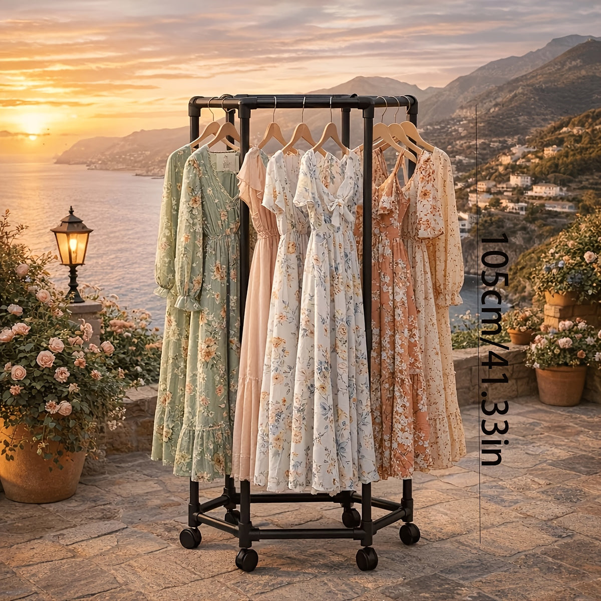 Heavy-Duty Rotating Clothing Rack with Wheels - Freestanding Space-Saving Garment Organizer Suitable for Bedroom, Laundry Room, Commercial Use, Multifunctional Rotating Dresser Rack with Hanging Rods for Coats, Dresses, Pants Storage