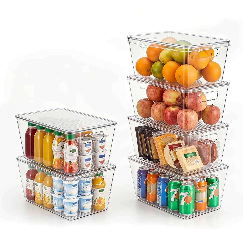 6 Pack Clear Stackable Storage Bins with Lids, Medium Plastic Containers with Handle for Pantry Organizer And Storage, Perfect for Kitchen, Fridge, Cabinet, Closet, Bathroom Organization