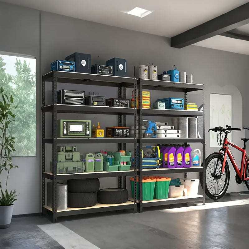 2pcs Heavy-Duty Metal Shelving Unit 60/72 Inch Hige (60" And 72" Sections) 2000 Lbs Total Capacity (250 Lbs/Shelf) 5-Tier Adjustable Freestanding Garage Storage Rack with Black Powder-Coated Frame - Easy Assembly for Basement, Pantry, Utility