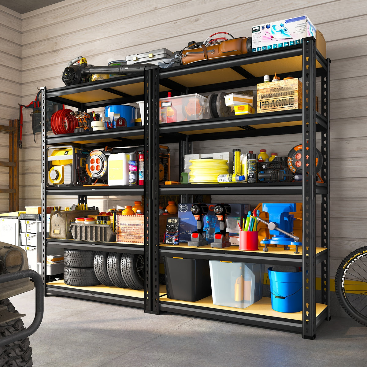 3000LBS Garage Shelving Adjustable 5 Tier Metal Shelving Unit for Storage 60" W Heavy Duty Storage Shelves Rack Garage Storage Shelves Industrial Shelf Utility Rack, Black, 60.1" W X 24.1" D X 72.1, Utility Shelves