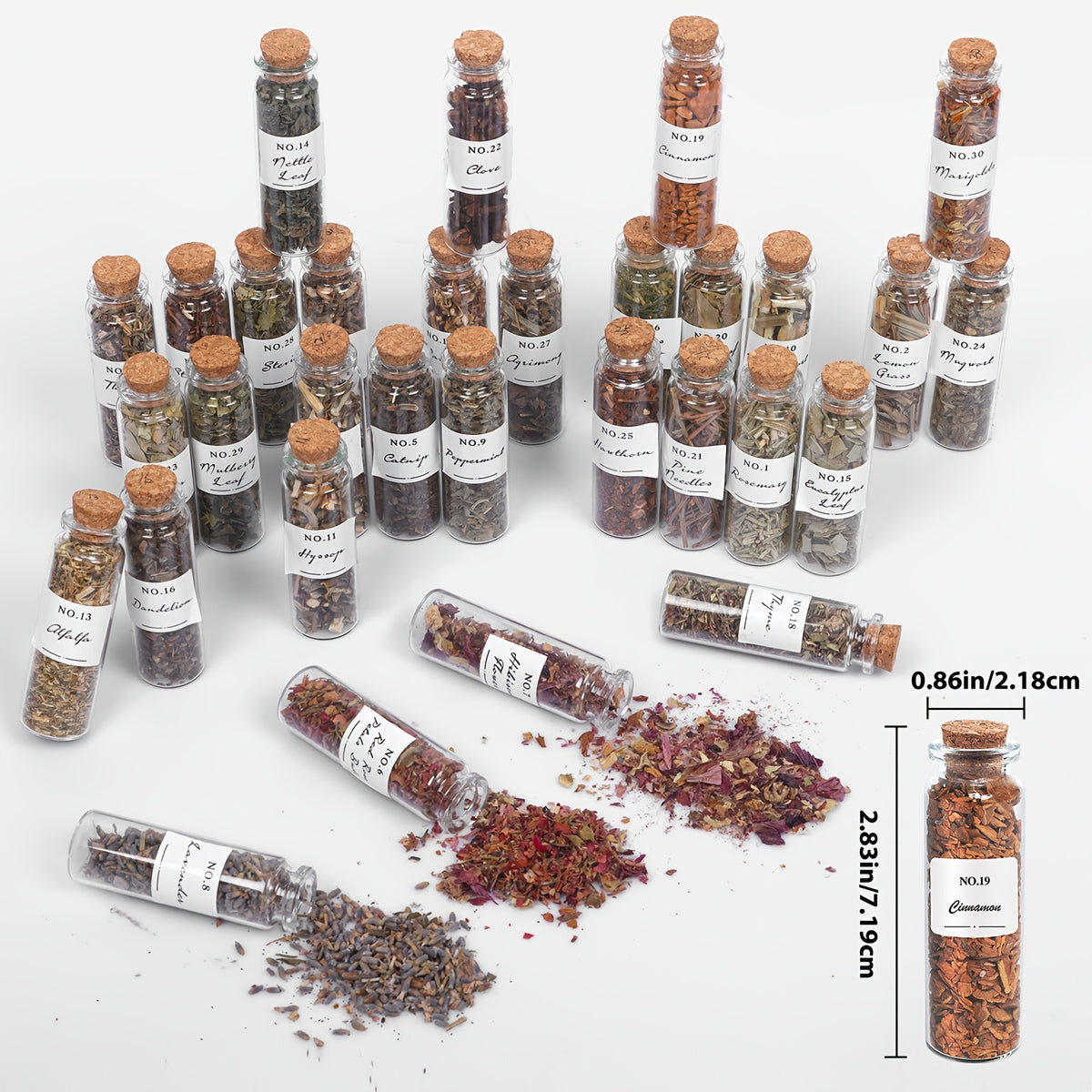 A Set Of 45pcs Supplies Herbs And Flowers- 45 Bottles Dried Herbs Kit for Beginners - Altar Supplies Different Herbs with 1pc Crystal Spoon for Wicca, Pagan Magic Incense Spells And Bath for Mothers Graduation Wedding Day Gift