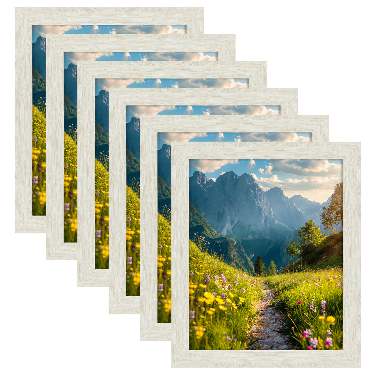 6 Packs 6x8/8x10/9x12/11x14/16x20 Picture Frames Set, Engineered Wood Gallery Wall Frame Set with Plexiglass - Wall Mounting or Tabletop Display