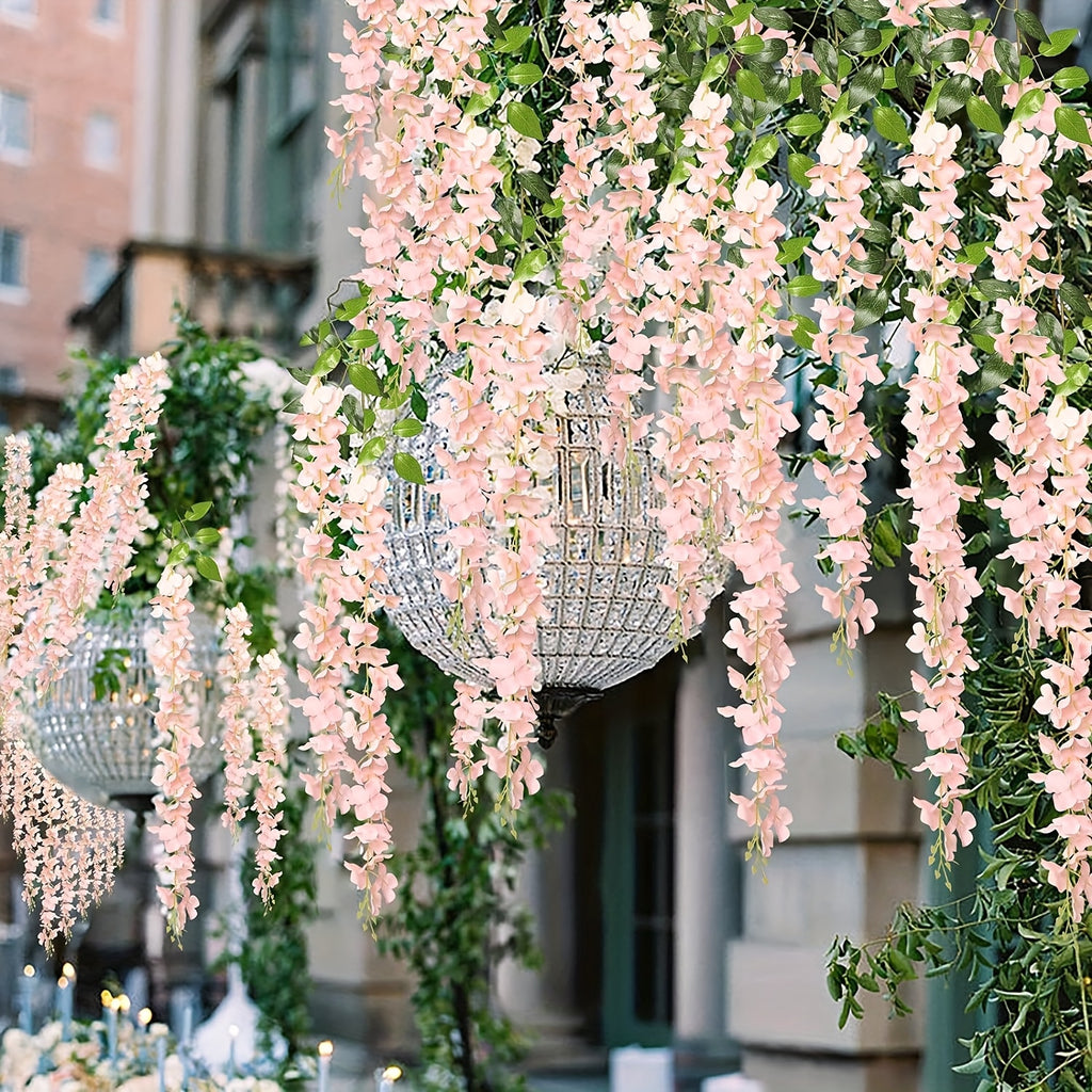 ULTROSOKE 24pcs Artificial Wisteria Hanging Flowers, Wisteria Artificial Flower Fake Wisteria Vine Ratta Long Hanging Bush Garland Flowers String Decorate Home Party Wedding Decor