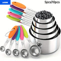 Stainless Steel Measuring Cups and Spoons, 10-Piece Kitchen Measuring Set with Silicone Handles for Home Cooking, Recipe Prep and Holiday Baking