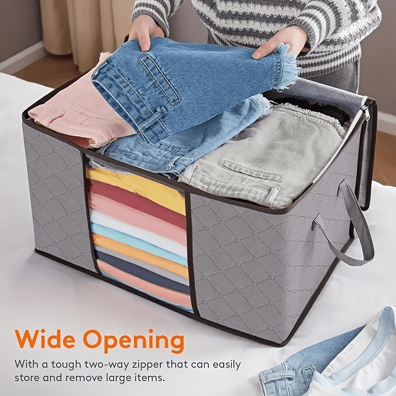 6pcs (Buy 3 Get 3) Extra Large Thick Nylon Gallon Storage Bags with Reinforced Vertical Ribs and Top Handles - Foldable Space-Saving Organizer Bags for Clothes, Bedding,, and Blankets - Durable Gray File Bags (Target Model), Under-Bed Storage