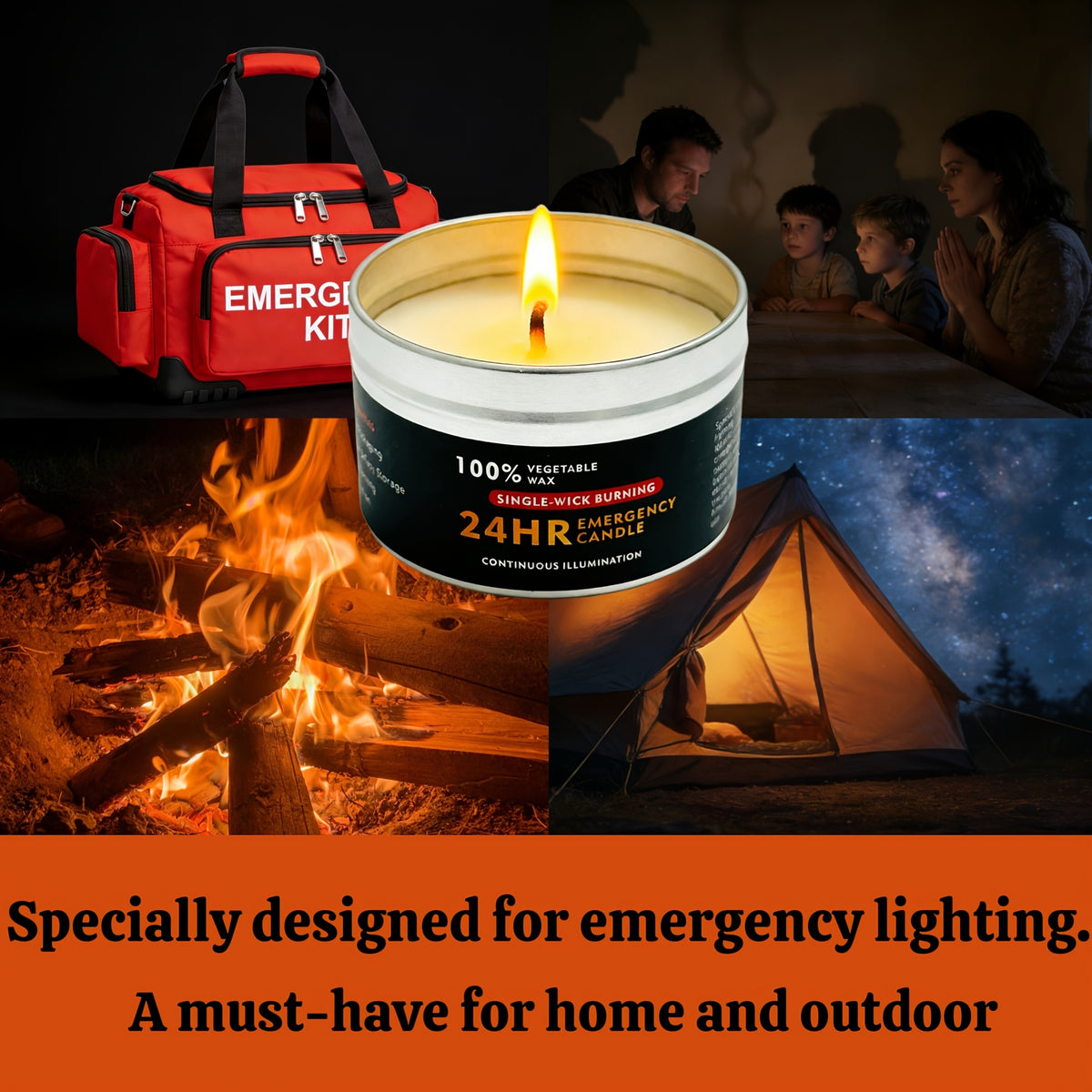 4pcs Long-Lasting 96-Hour Burn Time Unscented Soy & Palm Wax Candles in Metal Containers - 80g Each, 24-Hour Continuous Burn, Indoor/Outdoor Use for Camping, Hiking, Emergency Lighting, Holiday Decor (Halloween, Christmas, Easter