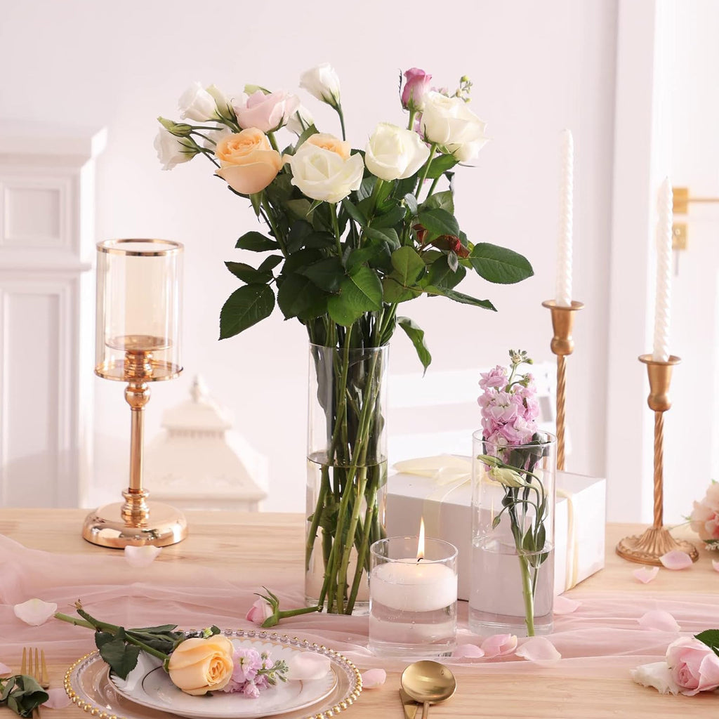 WHONLINE 24pcs Clear Glass Cylinder Vases, 4, 6, 8, 10 Inch Tall Cylinder Vases for Centerpieces, Glass Flower Vase, Hurricane Floating Candle Holder Vase for Table Shelf, Party, Wedding, Home Decor
