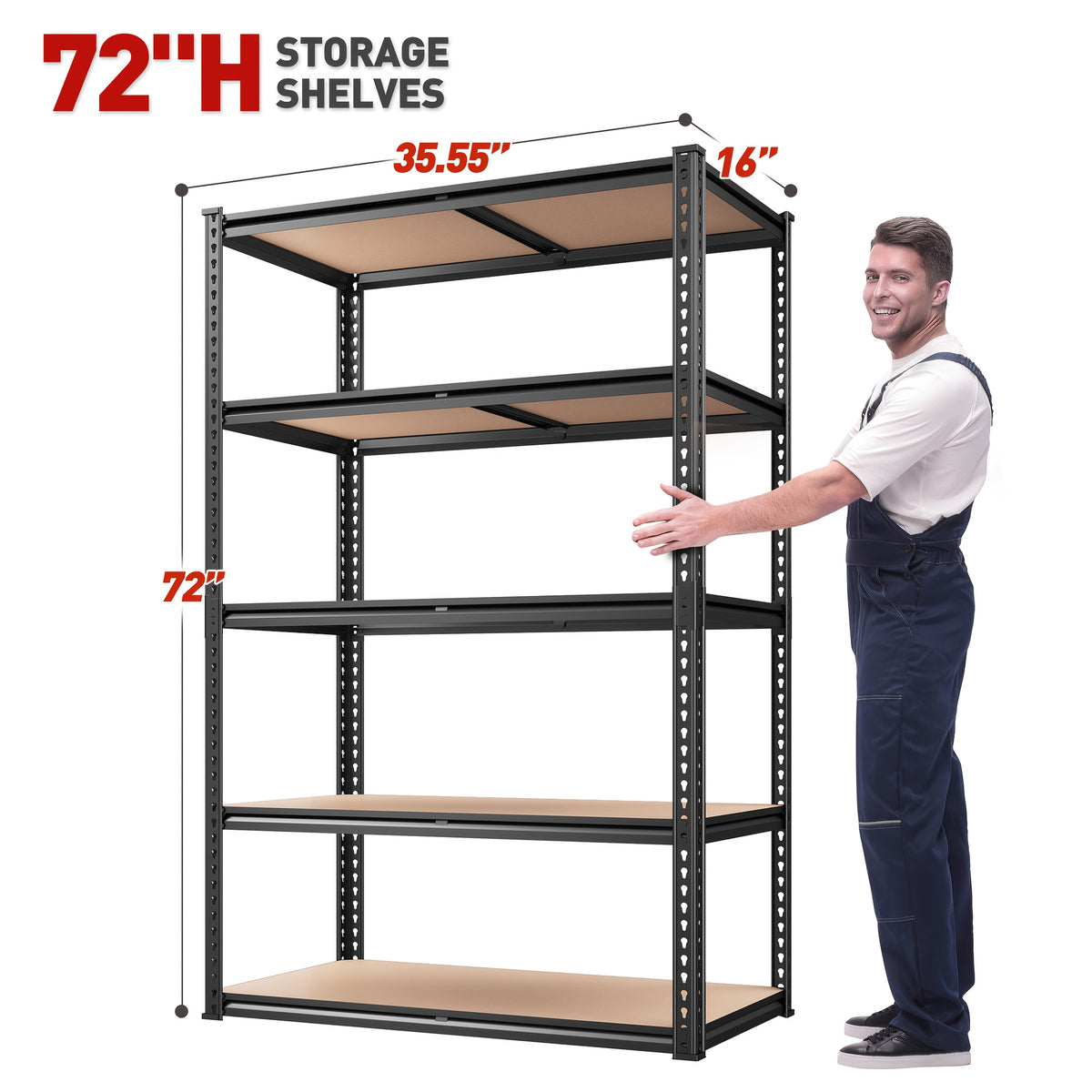 2000LBS Garage Shelving Storage Shelves Heavy Duty Shelving 5 Tier Metal Shelving Units For Garage Shelves 72"H X35.5"W X 15.8"D, Adjustable Metal Shelving Unit For Garage Shelves Utility Rack Shelf For Basement Pantry Closet Shelves, Black, Utility Shelv