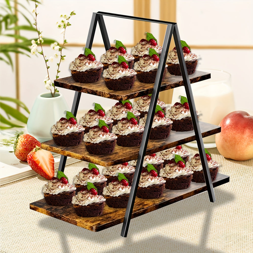 Cupcake Display Stand, Old-Fashioned Wood 3-Layer Dessert Shelf, Dessert Table Display Kit, Paper Cup Cake Shelf 50 Cupcakes, Kitchen Accessories, Suitable for Family Parties, Wedding, Halloween, Local Warehouse