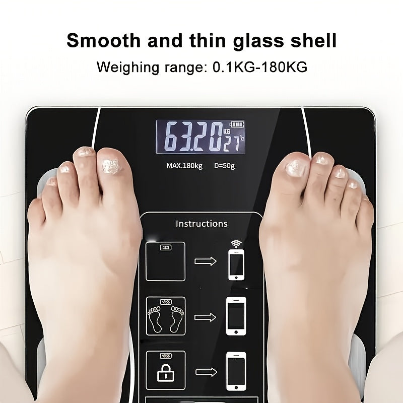 Intelligent Bathroom Scale, Digital Body Scale, with Backlit LED Display Screen And Sturdy Tempered Glass, Compact Size, Weighing Up to 400 Pounds/180 Kilograms