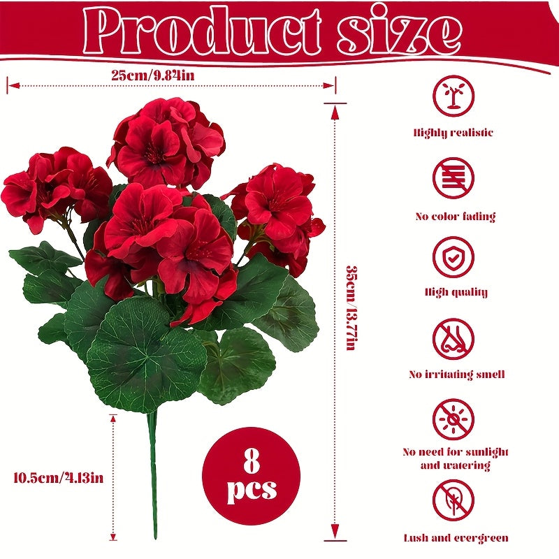 8/16 Bundles 13.77 In Artificial Geranium Flowers For Outdoors Geranium Flowers Outdoor Red Artificial Flowers UV Resistant Garden Plants Faux Flowers For Home Kitchen Table Centerpieces Patio Decor