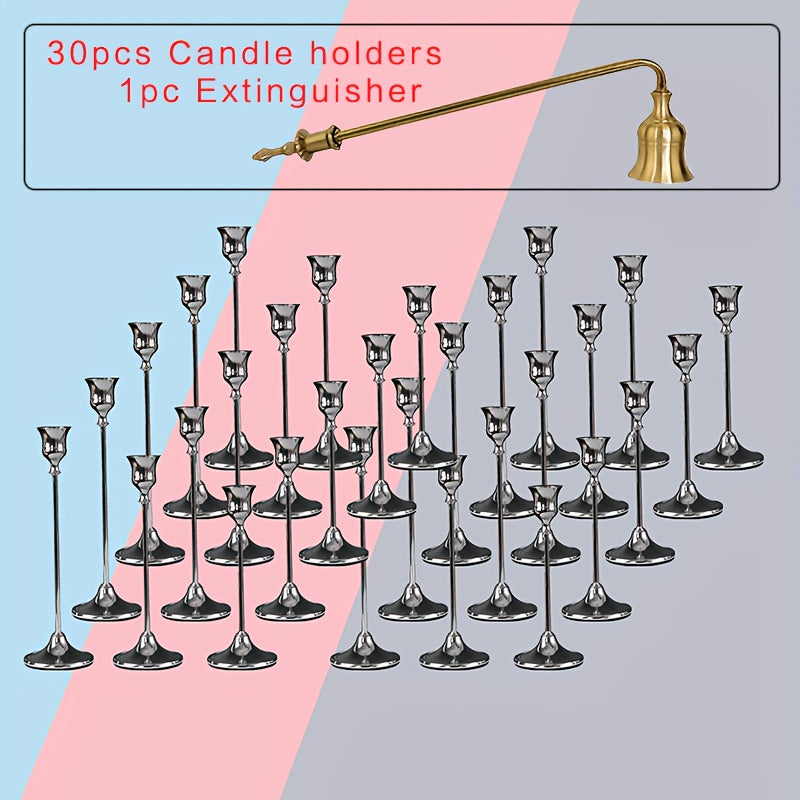 30pcs/48pcs/36pcs Copper Plated Candlestick Holders, Retro Style Minimalist Dining Tables Center Decoration, Suitable for Celebrations, Birthdays, Weddings And Christmas, Parties, Dining Tables, Fireplace Decoration Candle Holders