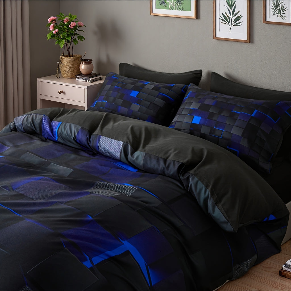 2/3pcs Cool Tech Digital Print Duvet Cover Set for All Seasons, Available In Red And Blue, In Four Sizes (Twin, Double, Queen, King)(1 Duvet Cover + 1/2 Pillowcase, No Filling), Gifts for The Family