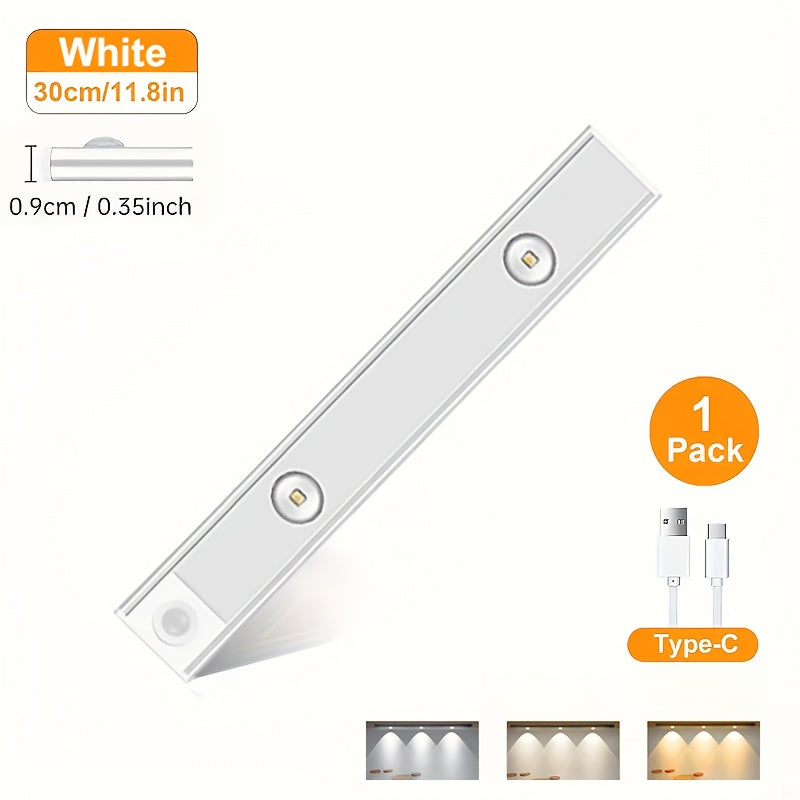 4/2/1pc LED Motion Sensor Under Cabinet Lights, 3 Color Temperatures Wireless USB Rechargeable Night Light, Indoor Closet Lights, Stick-On Anywhere Magnetic Under-Counter Light Fixtures For Kitchen Cabinet Wardrobe Cupboard Stairs.