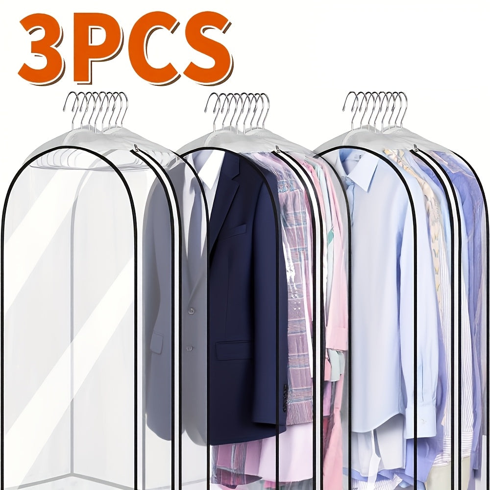 3pcs, 30-50inch Extended Transparent Clothes Storage Bag, High Quality And Very Durable, Used for Valuables Storage, for Wardrobe Storage, Suit Bagging, Hanging Clothes Storage Bag, for Shirts, Coats, to Ensure That The Clothes Are Neat And Clean