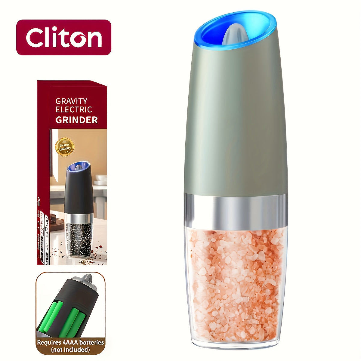1pc/2pcs Electric Salt and Pepper Grinder Set with LED Lights - Large Capacity, Gravity-Driven Mechanism, Multi-Color Options (Red/)