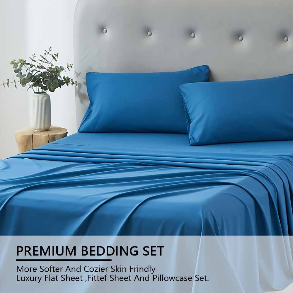 3/4pcs Ultra-Soft Microfiber Queen Size Cool Sheet Set - Hypoallergenic, Breathable with (14" - 17") Deep Pocket, Shrink & Fade Resistant - Includes Flat Sheet, Fitted Sheet, And 1/2 Pillowcases - Ideal for Queen & King Sizes - Gifts, Random Color