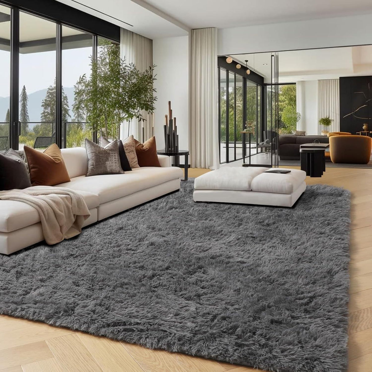 Extra Large Fluffy Shaggy Rug Suitable for Living Room Bedroom Carpet - Plush Soft Modern with Shag Carpet, Machine Washable Black Fuzzy Rug Suitable for Playroom,, Cozy Indoor Decor for Christmas Gift