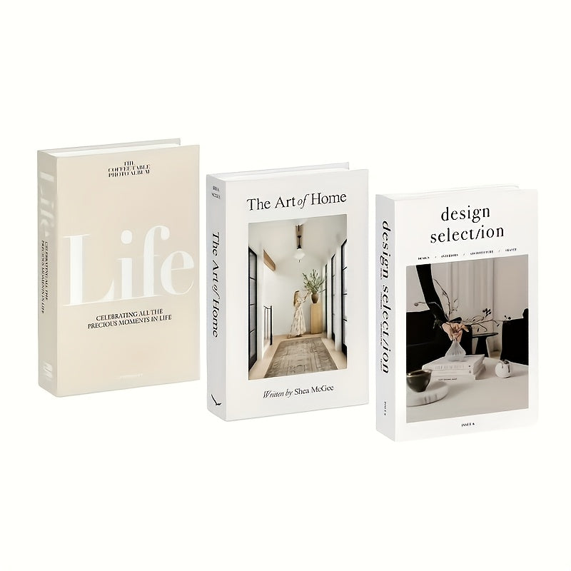 Giant minimalist book Set Three "Life", "The Art of Home" and "Design Choices" Fashionable decorative books with Golden text, perfect shelves and photo props, festive home decoration/Complex book set/Art book cover