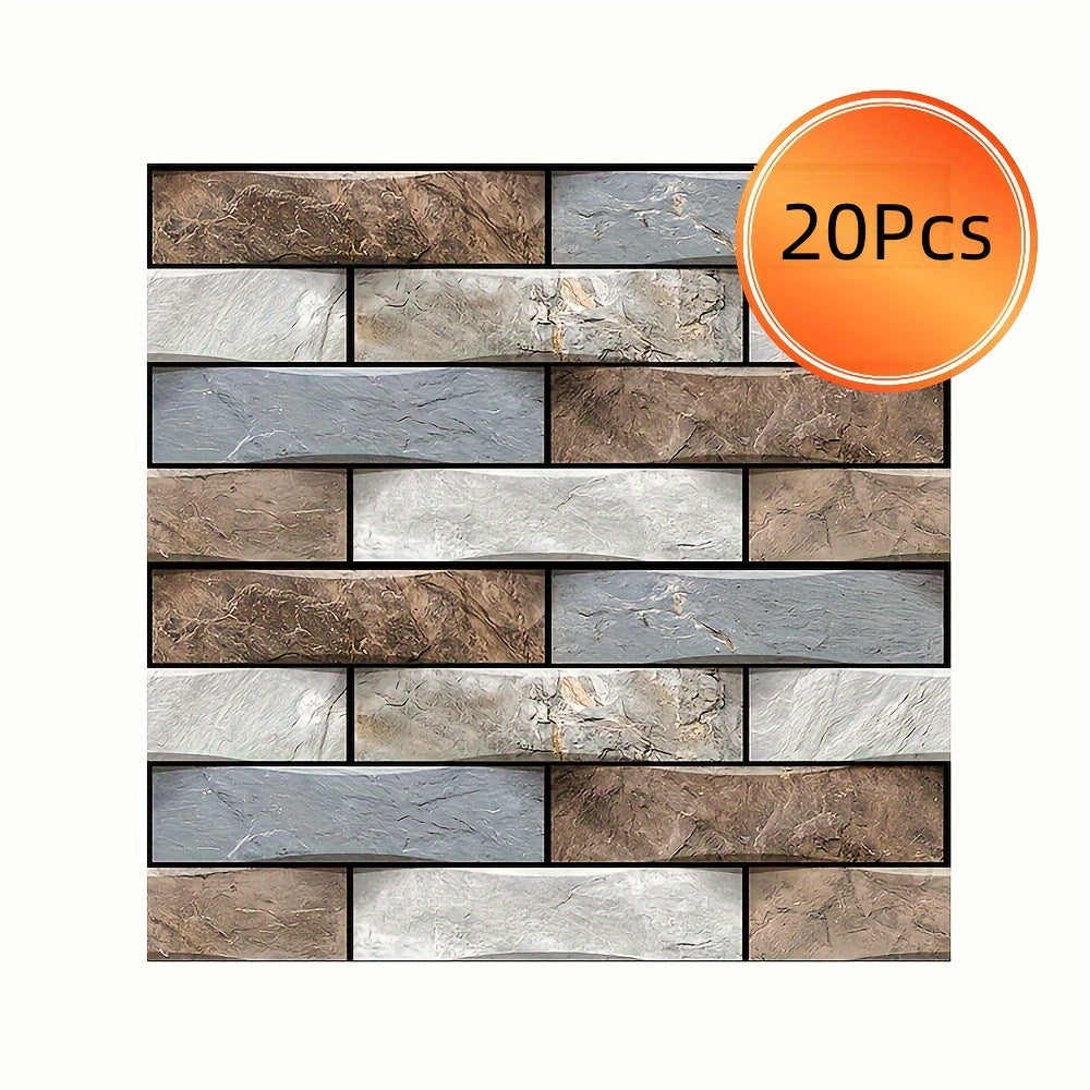 20pcs Self Adhesive Tile Wall Sticker Home Decor 3D PVC Sticker Covers for Kitchen Cupboard Bathroom Wallpaper Waterproof Wallpaper