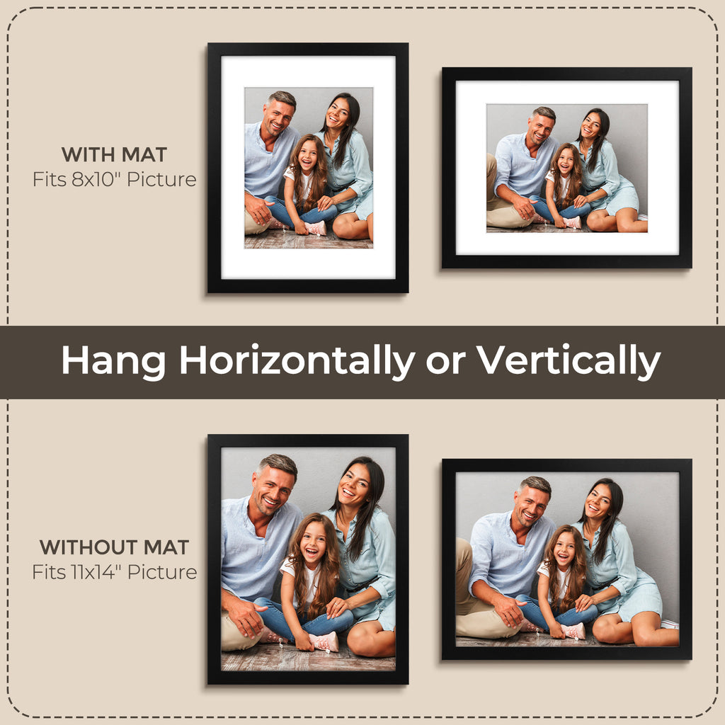 3 Pack 6x8/8x10/9x12/11x14/16x20 Picture Frames Set with Mat or without Mat, Engineered Wood Photo Frames with Plexiglass, for Wall or Tabletop Display - Gallery Wall Frames, Office Home Decor,Poster Frames