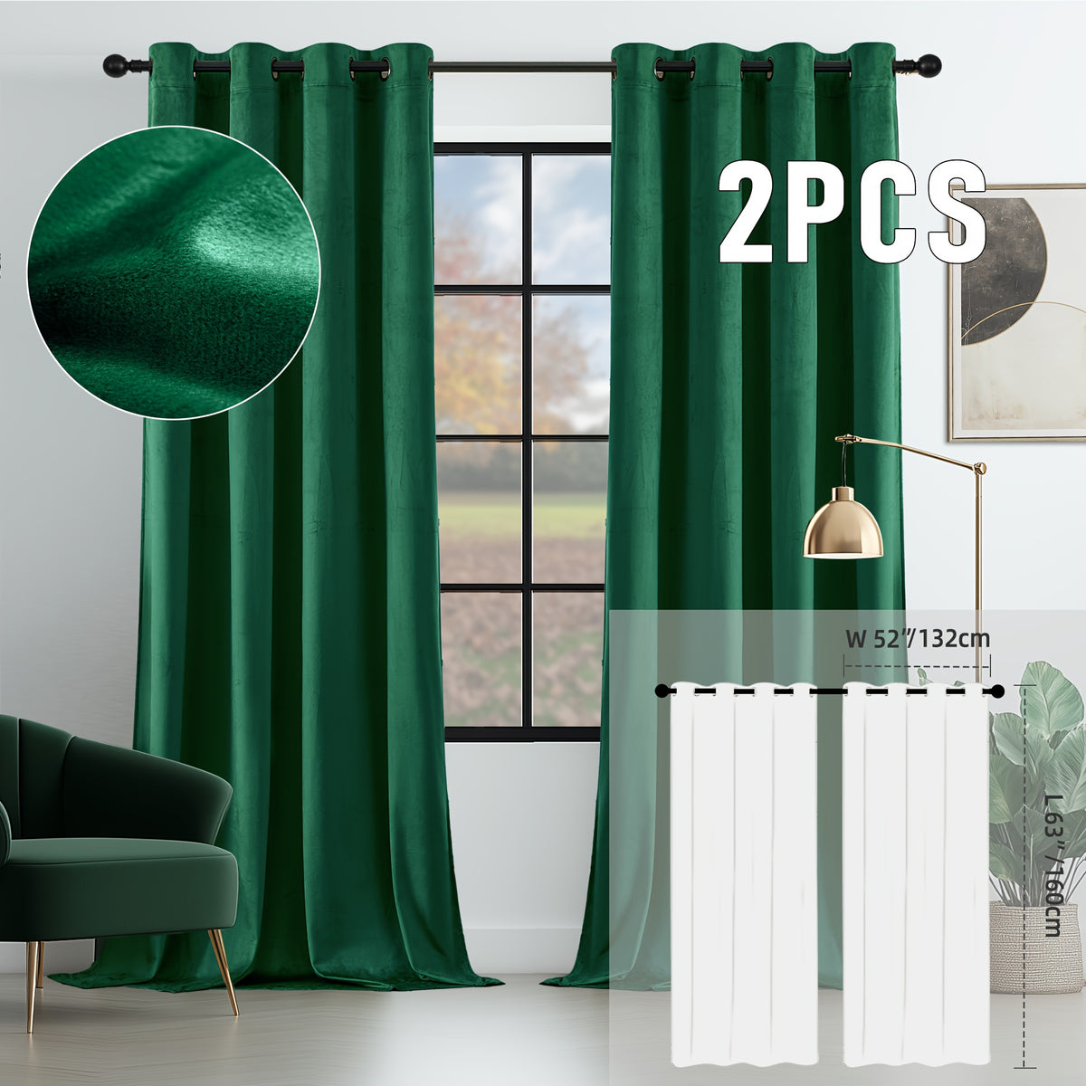2pcs Velvet Room Darkening Curtains | Vintage Soundproof and Thermal Insulated, Elegant Soft Velvet Grommet Top Curtains for Living Room and Bedroom, Unlined, Solid Color, Fashionable Valentine'S Day Décor