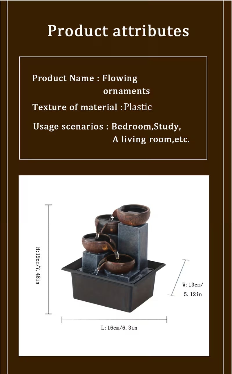 1pc USB Powered Four-Story Desktop Fountain Waterfall with Warm LED Lights, Adjustable Three-Level Pump, Plastic Indoor Decor for Home And Office, Architecture Theme