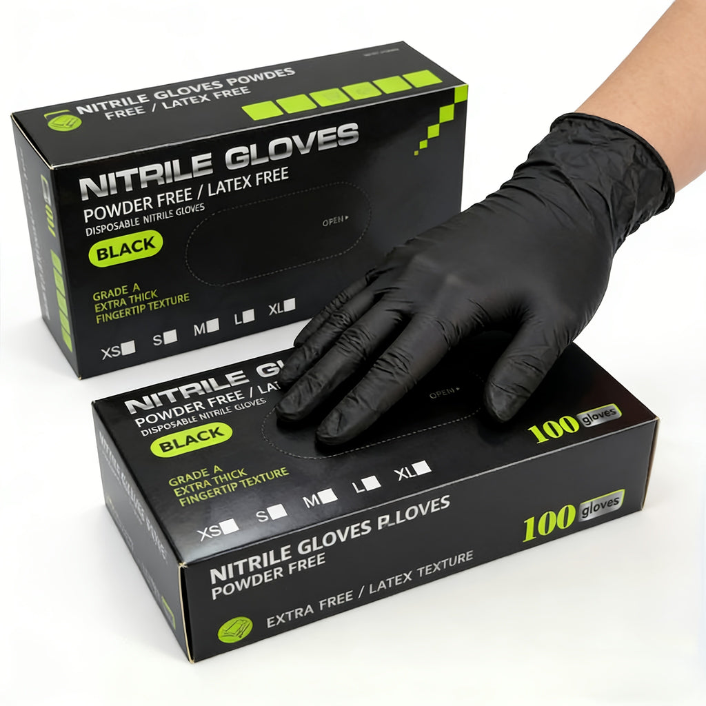 100 Count Nitrile Gloves | 6 Mil Thickness, Latex-Free, Chemical Resistant, Flexible Form-Fitting, Tear Resistant, Ambidextrous for, Automotive, Kitchen, Toilet, Car, Use