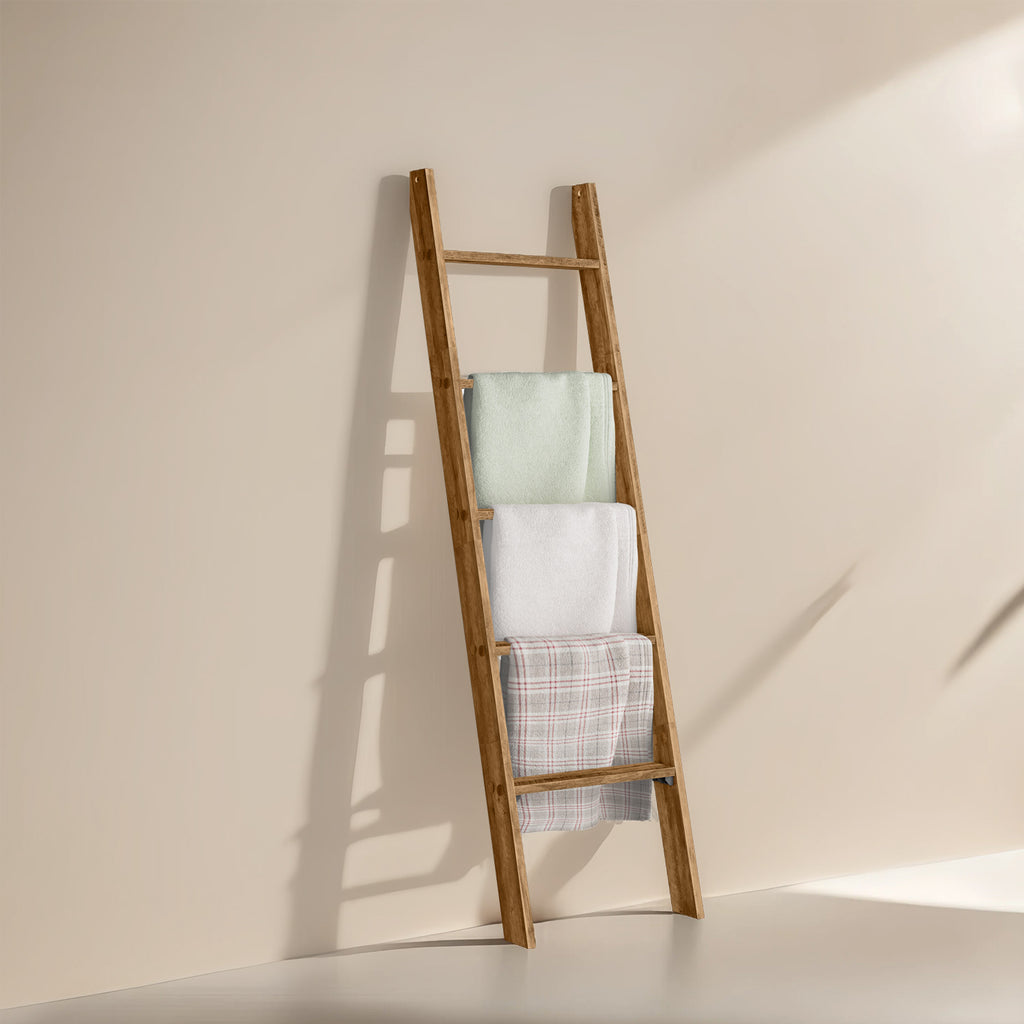 5-Tier Blanket Ladder Decorative Farmhouse for The Living Room, Maroon Brown Ladder Rack for Storage and Decor, Ladder Shelf, Towel Racks