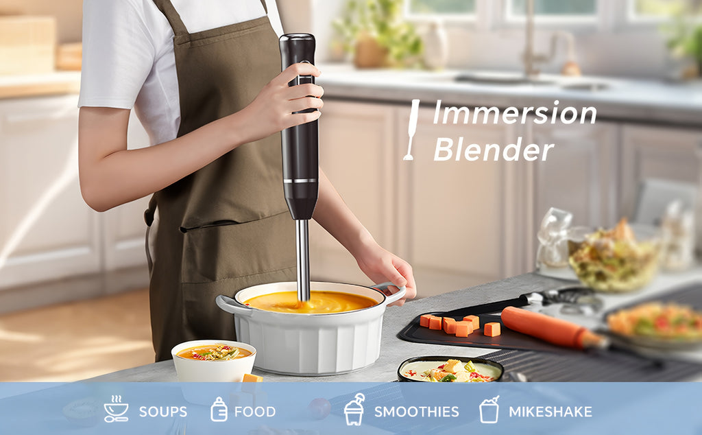 Lalayuan Electric Immersion Blender, Power Handheld Blender, 400W Portable Stick Mixer with 2 Mixing Speeds&Turbo Mode, 304 Stainless Steel Blades, Easy to Grip Speed Corded Hand Mixer, Perfect for Soup Smoothie Puree Food Fruit, with Detachable Base
