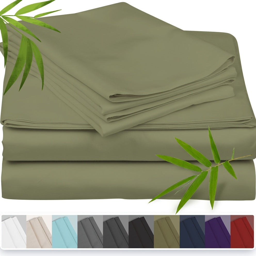 Emircey 3-piece100% Bamboo Fiber Cooling Bedding, Featuring Deep Pocket Design, Breathable And Cool, Suitable for Those Prone to Heat And Excessive Sweating. Fitted Sheet And Pillowcases, Gift for Family Members, Available In Queen King Sizes