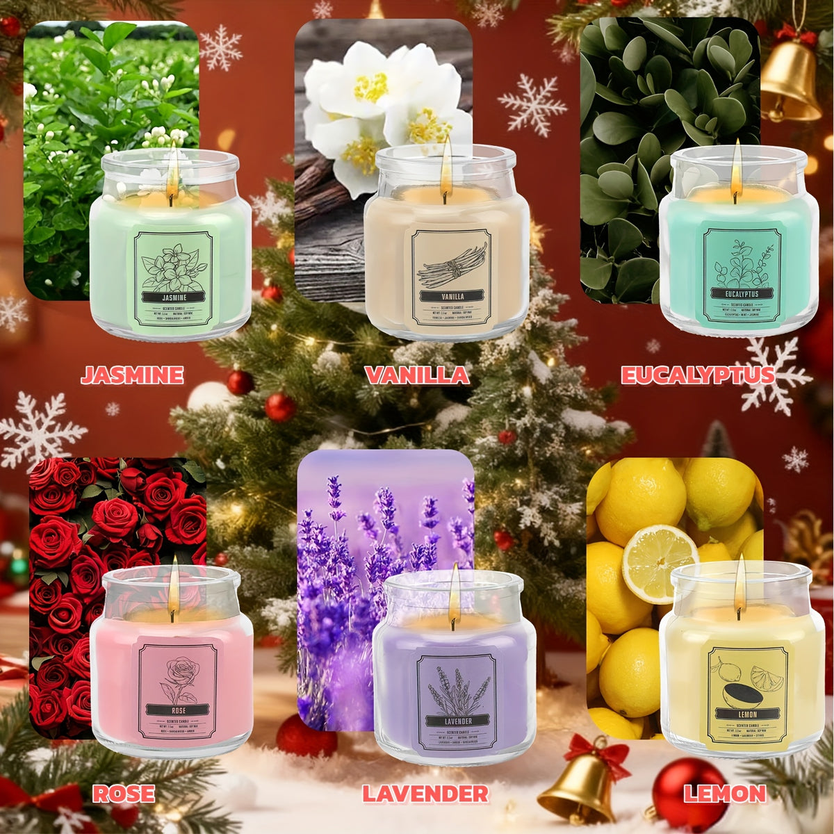 6pcs Candles Set Scented Candles for Home, Gifts for Family People And Friends, Soy Candle Of 3.5oz, 120 Hour Lasting, 6 Scents Fragrance Of Jasmine Eucalyptus Lavender Vanilla Rose Lemon, for Thanksgiving Christmas Decor, Fall Candle