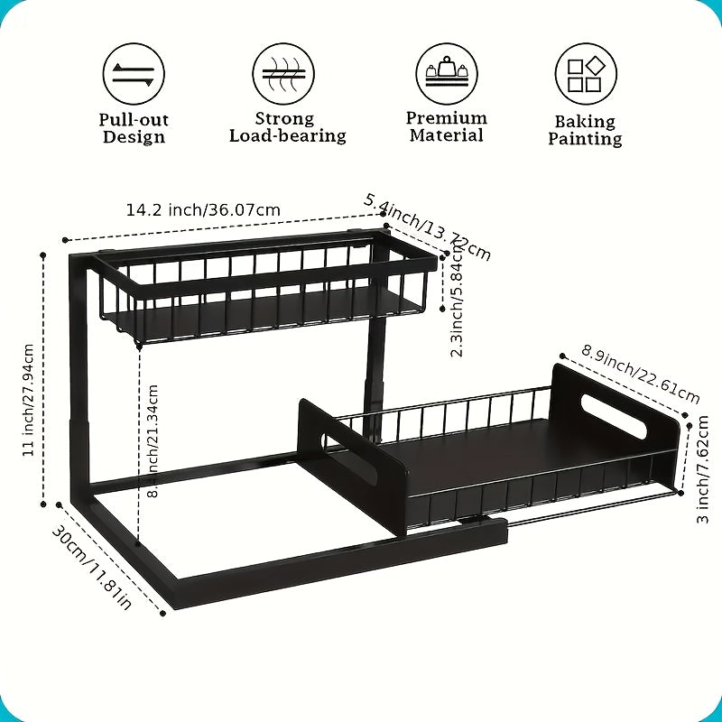 1pc Kitchen Storage Rack for Sink Organization And Storage, Sink Organizer, Sliding Pull-Out Cabinet Organizer, Metal Sliding Drawer, for Kitchen, Bathroom, Refrigerator, And Cabinet Organization, Easy And Practical Essential Kitchen Storage Item