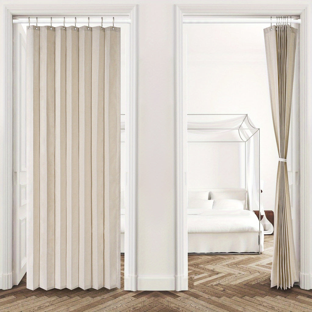 1pc Foldable Door Curtain, No-Rods Partition Privacy Waterproof, with Hook Attachment And Binding, All Season Available Bathroom