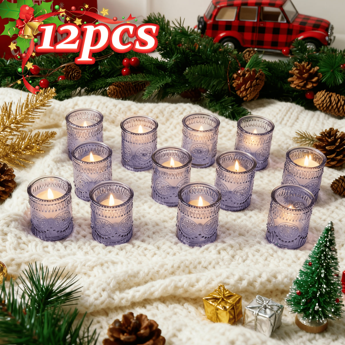 24/12/6pcs, Votive Candle Holders, For Christmas Decorations, Dinner Accessories For Holiday Party Tabletop Decor, For Weddings, Birthdays, Home Decor, Thanksgiving, Valentines Day, New Year, Hurricane Glass Candle Holders Bulk