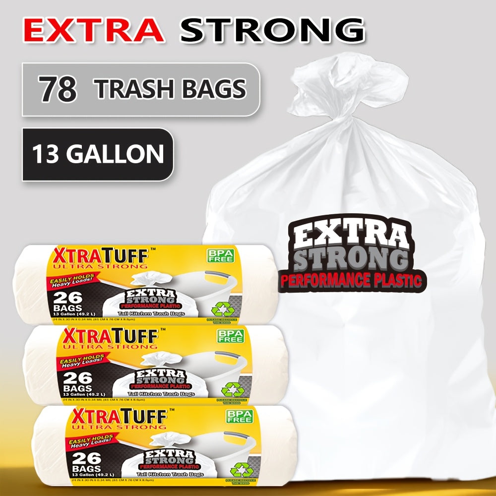 150 Bags Boxed Disposable Non Tear Garbage Bag Puncture Tear Resistant Trash Bags, 50 Bags/Roll 13 Gallon Capacity, ODOR ELIMINATORTECHNOLOGY Kitchen Drawstring Garbage Bags Fresh Clean Scent with Lemon Mint Scent, EASY to USEDRAWSTRINGS MORE DURABLE