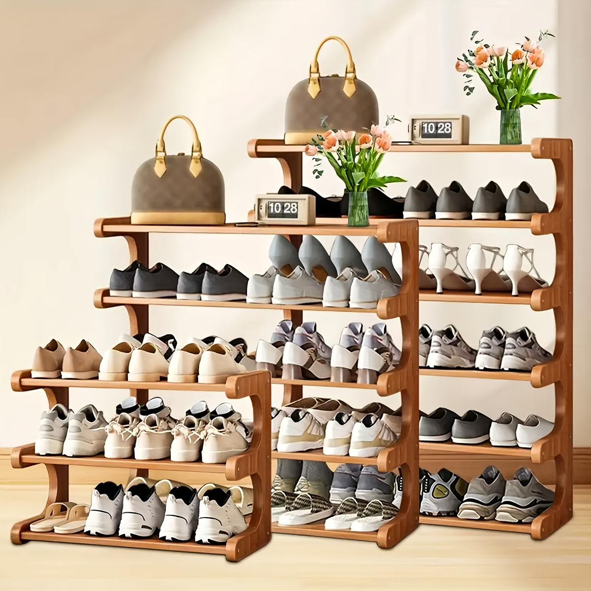 3/5/6 Layer Bamboo Shoe Rack, Bamboo Shoe Storage Solution, Multi-layer Independent Sorting Rack, Easy to Assemble, Saves Space, Suitable for Entrances, Living Rooms, Bedrooms, And Garages.