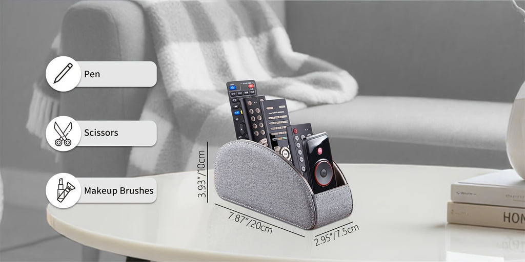 Remote Control Holder with 5 Compartments, Faux Leather Multifunctional Desktop Storage Box/Remote Organizer Caddy/Pen Case/Home Storage Container for Remote Controls, Pens, Eyeglasses, Makeup Brushes, Office Stationery, etc. Home Decor and Accessor