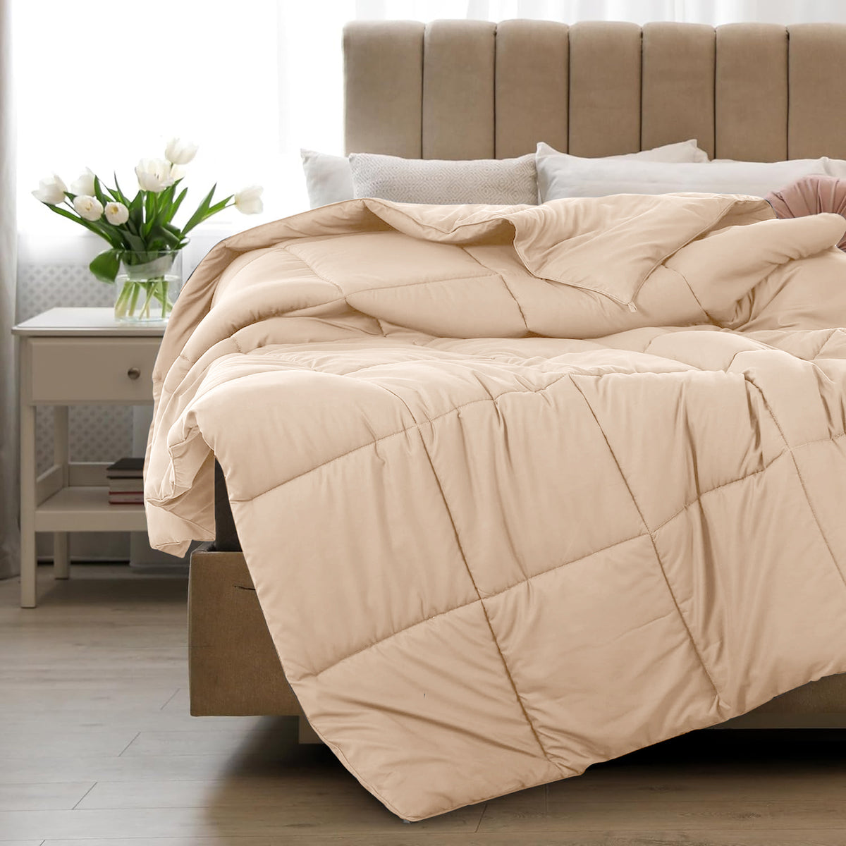 Lux Decor Comforter - All Season Quilt Comforter For Summer Sleeping With Corner Tabs - Soft, Breathable Versatile Bedding & Bedroom Decor - Luxurious Box Stitching