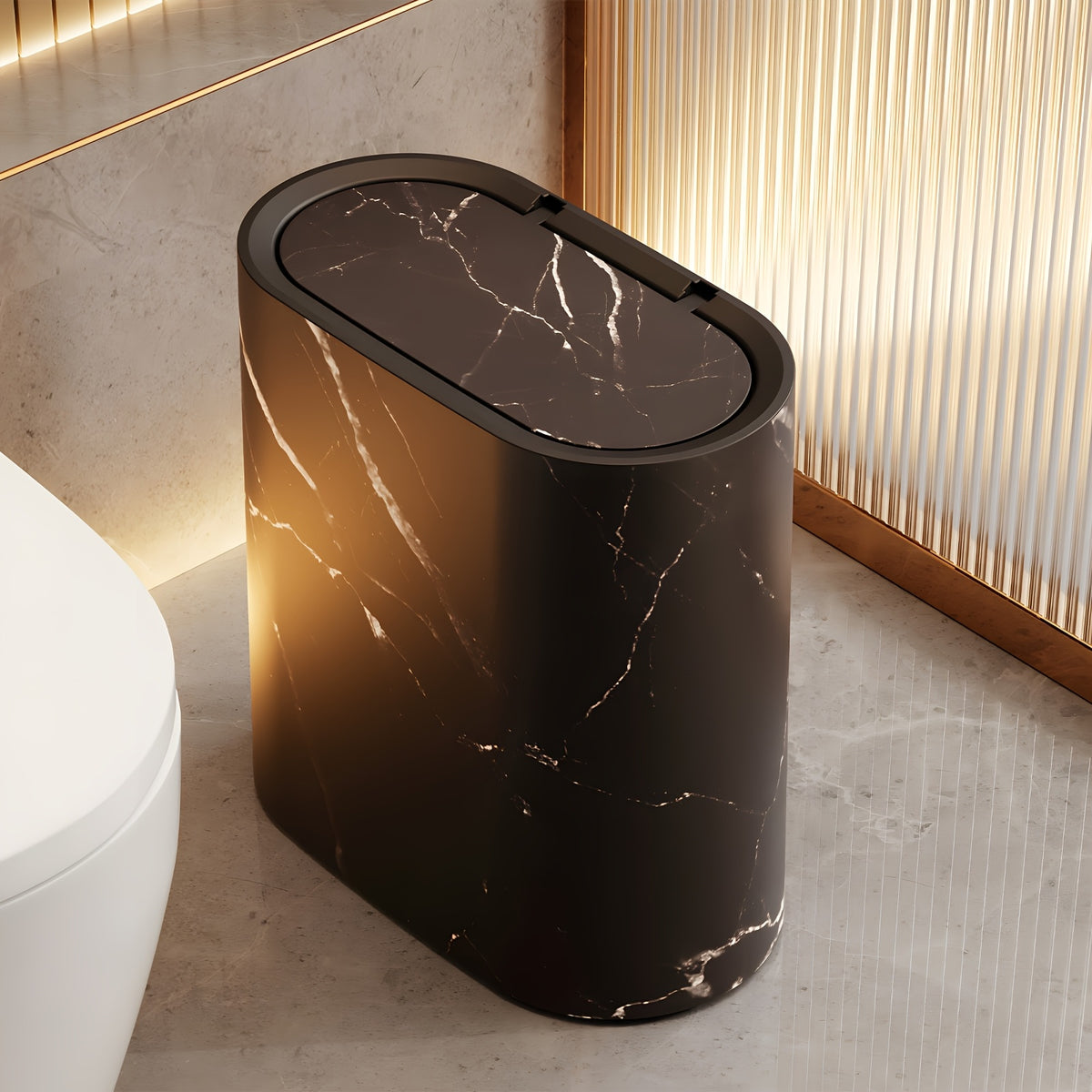 2pcs Trash Can with Marble And Wood Grain Pattern, Plastic Wastebasket with Built-in Handles, Easy to Clean, Rustproof, Space-Saving Design, Ideal for Small Spaces In Bathroom, Laundry, And Home Office, (2pcs/1pc), Halloween Gifts, Christmas Gifts